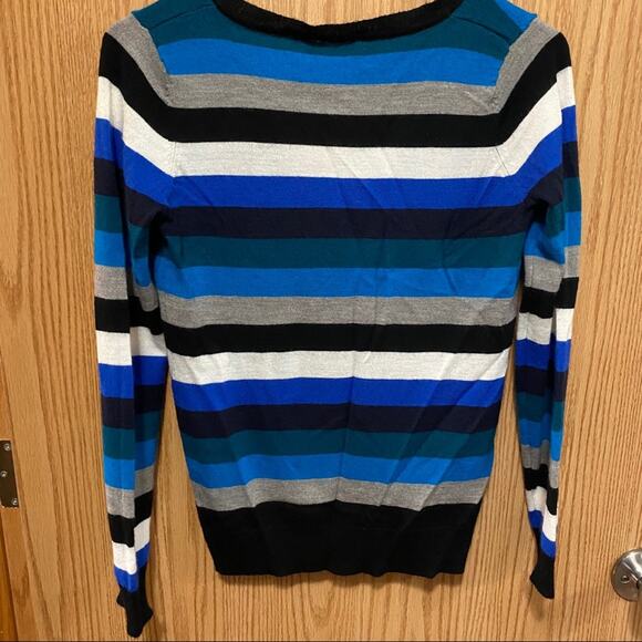 The Limited Wool Blend Striped V-Neck Sweater Women's Size Medium Blue Black - Picture 5 of 5